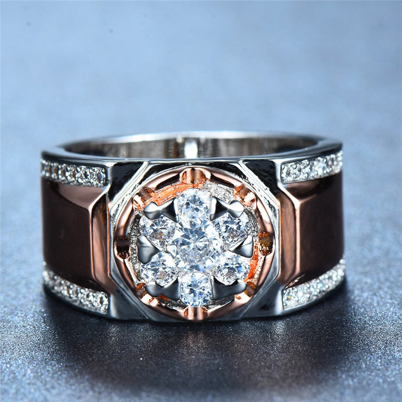 Luxury Male Female Big Zircon Stone Ring Fashion 925 Silver/Rose Gold Wedding Jewelry Vintage Men Women Party Wedding Rings