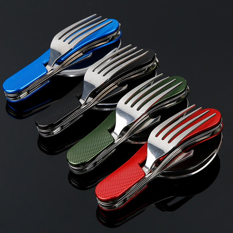 4 in 1 Outdoor Adventurer Folding Travel Utensils