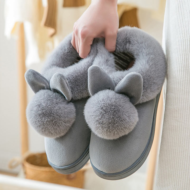 Women's Suede Fluff Bunny Puff Indoor Slippers