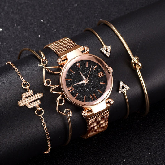 Women's Luminous Love Luxury Wristwatch & Bracelet 5 Piece Set