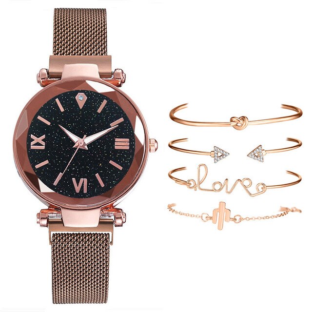 Women's Luminous Love Luxury Wristwatch & Bracelet 5 Piece Set