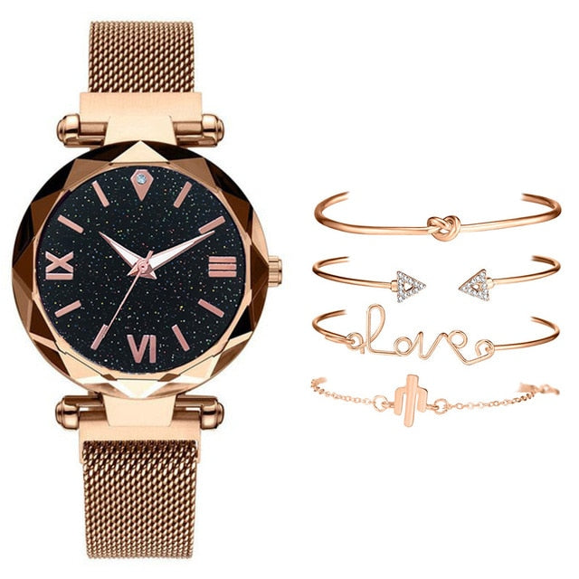 Women's Luminous Love Luxury Wristwatch & Bracelet 5 Piece Set