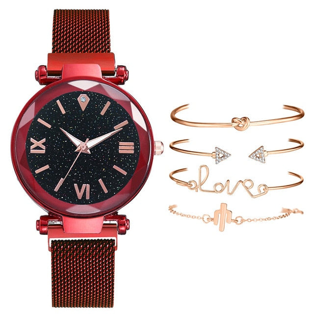 Women's Luminous Love Luxury Wristwatch & Bracelet 5 Piece Set