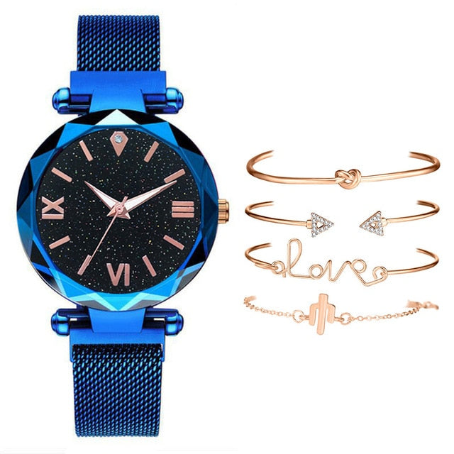 Women's Luminous Love Luxury Wristwatch & Bracelet 5 Piece Set