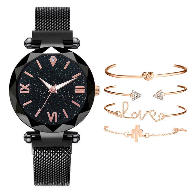 Women's Luminous Love Luxury Wristwatch & Bracelet 5 Piece Set