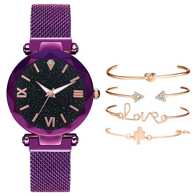 Women's Luminous Love Luxury Wristwatch & Bracelet 5 Piece Set