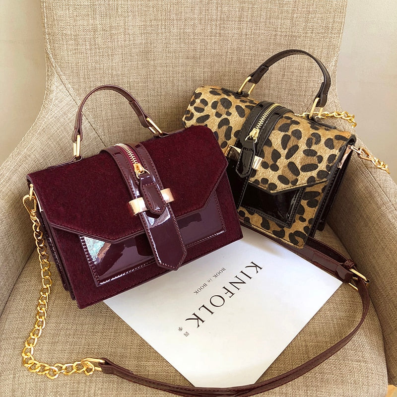 OA Women's Donna Handbag - Leopard/Burgundy/Black