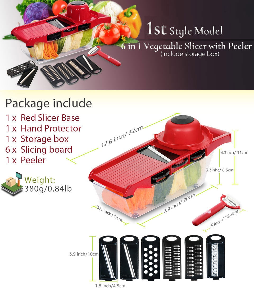 KitchenBuddy Food Mandoline Cutter, Slicer, Peeler, Shredder, Grater W/ Steel Blade