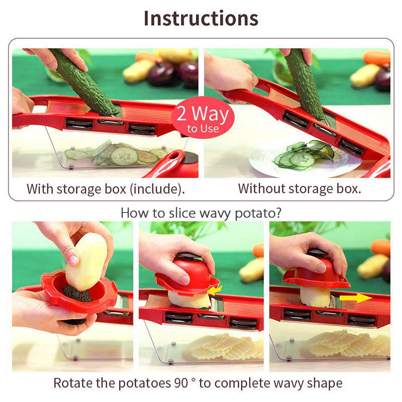 KitchenBuddy Food Mandoline Cutter, Slicer, Peeler, Shredder, Grater W/ Steel Blade