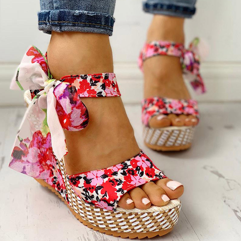 Sundance Dreams Floral Peep Toe Wedge Sandals