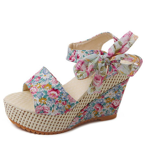 Sundance Dreams Floral Peep Toe Wedge Sandals