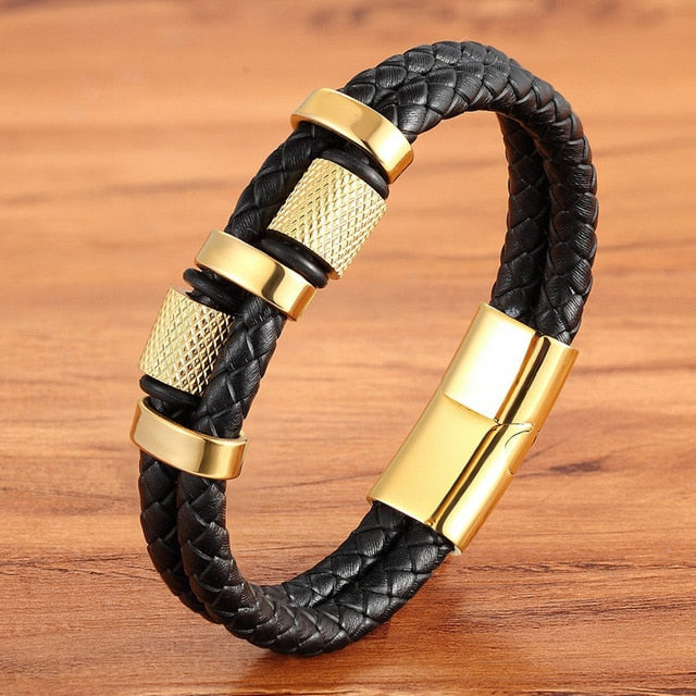 Royals Woven Leather Stainless Steel Bracelet