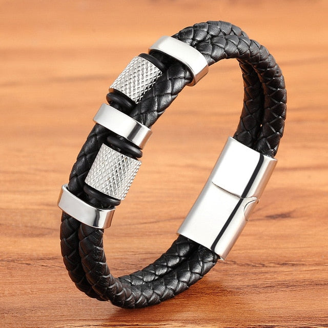 Royals Woven Leather Stainless Steel Bracelet