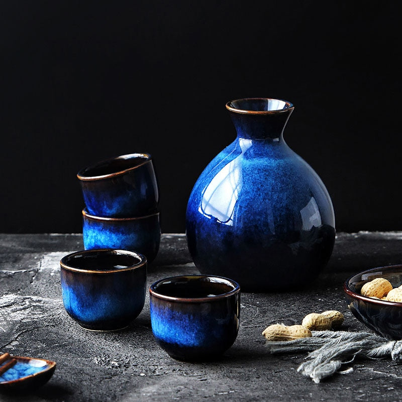 Deep Ocean Blue Tea & Sake Set