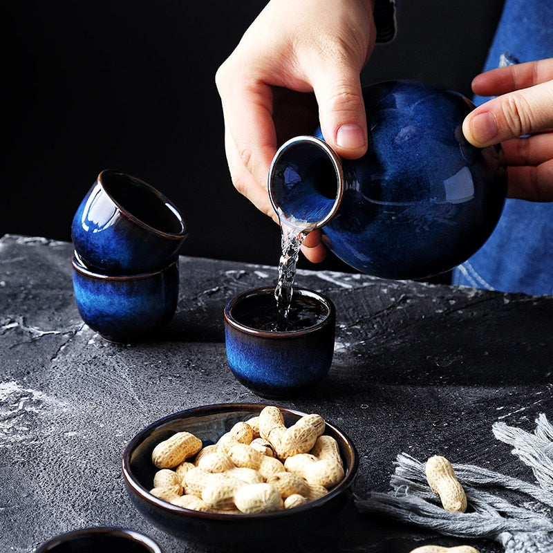 Deep Ocean Blue Tea & Sake Set