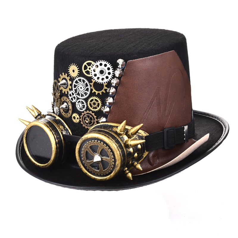 Steampunk Sky Captain Leather Men/Women Top Hat With Googles