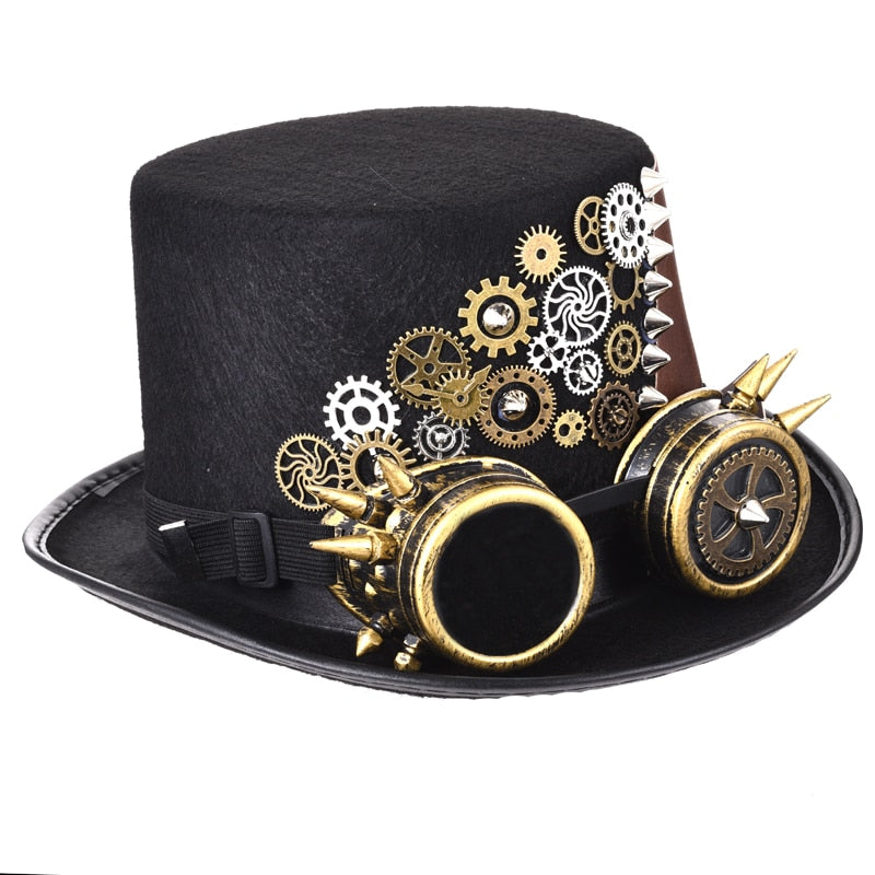 Steampunk Sky Captain Leather Men/Women Top Hat With Googles